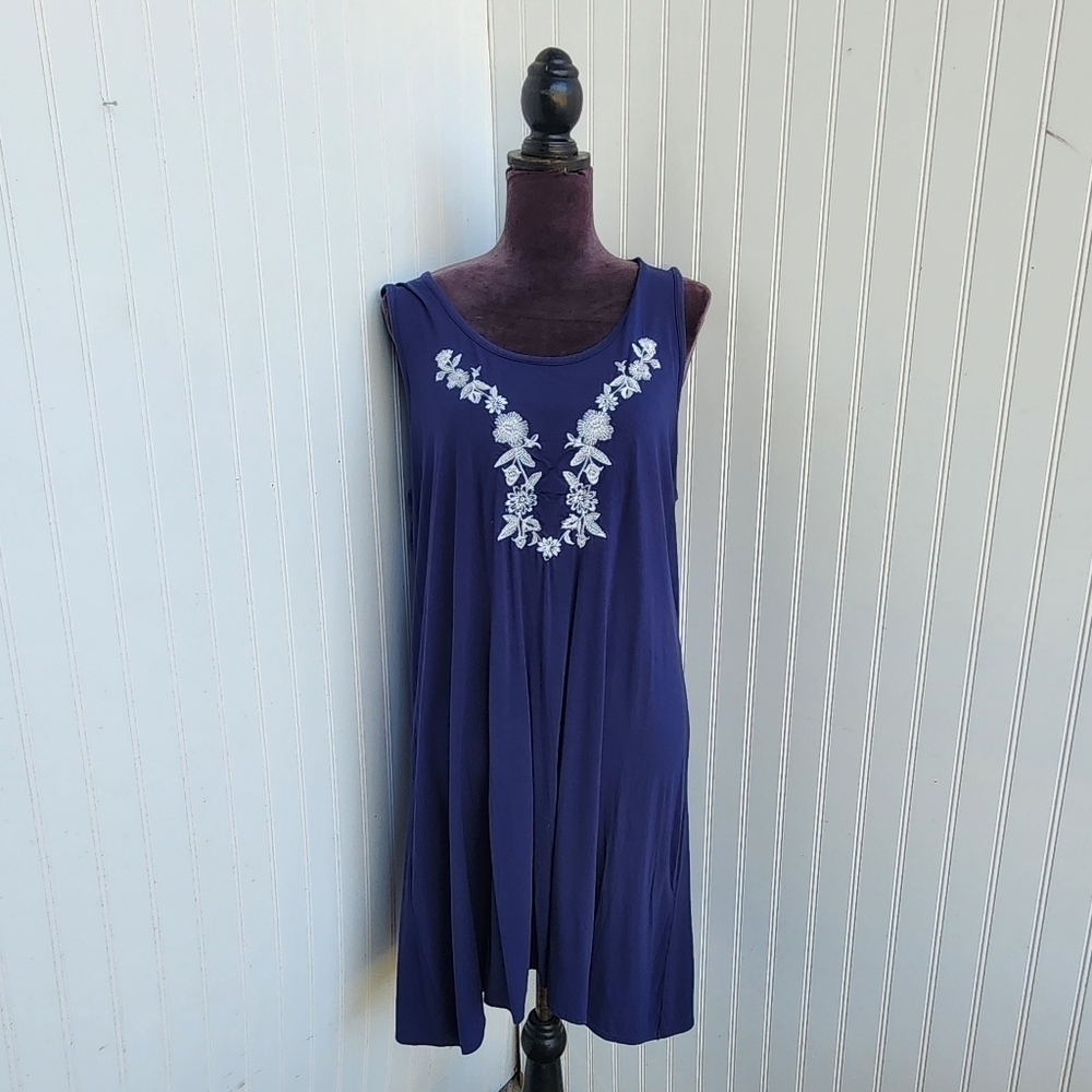 SONOMA INTIMATES Women's Navy Blue Embroidered NIGHTGOWN Sleveless Rayon XL